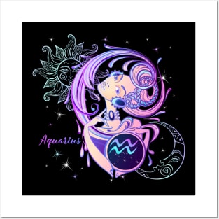 Aquarius Astrology Horoscope Zodiac Sign Illustration Posters and Art